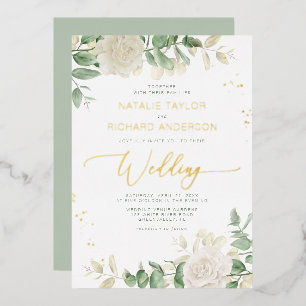 Invitación Con Relieve Metalizado Boda moderna elegante con vegetación