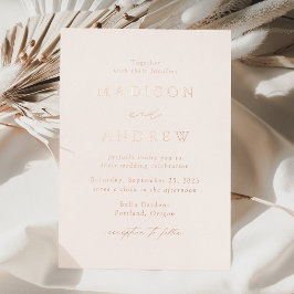 Invitación Con Relieve Metalizado Boda Moderna Elegante Crema y Rosa Dorado