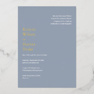 Invitación Con Relieve Metalizado Boda moderna elegante de azul polvoriento