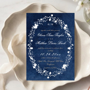 Invitación Con Relieve Metalizado Boda moderna elegante floral azul de invierno 