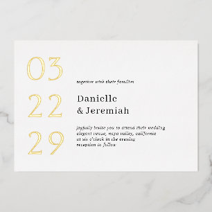 Invitación Con Relieve Metalizado Boda moderna elegante minimalista limpia con fecha