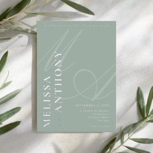 Invitación Con Relieve Metalizado Boda moderna elegante minimalista plata y salvia