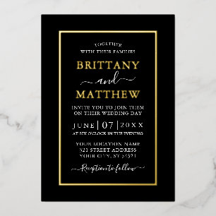 Invitación Con Relieve Metalizado Boda Moderna Elegante Negro Blanco Dorado