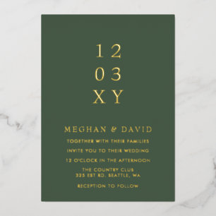 Invitación Con Relieve Metalizado Boda moderna elegante simple verde