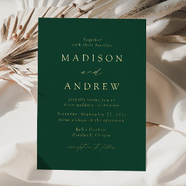 Invitación Con Relieve Metalizado Boda moderna elegante verde y dorada
