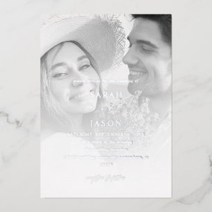 Invitación Con Relieve Metalizado Boda Moderna en Blanco y Negro 7 Vertical 