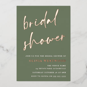 Invitación Con Relieve Metalizado Boda moderna en rosa dorado y verde salvia