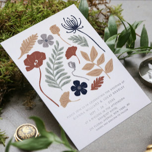 Invitación Con Relieve Metalizado Boda moderna floral de flores de secoya azules sim