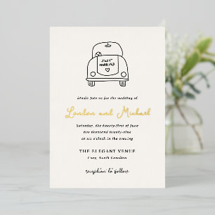 Invitación Con Relieve Metalizado Boda moderna garabato de coche dibujado a mano