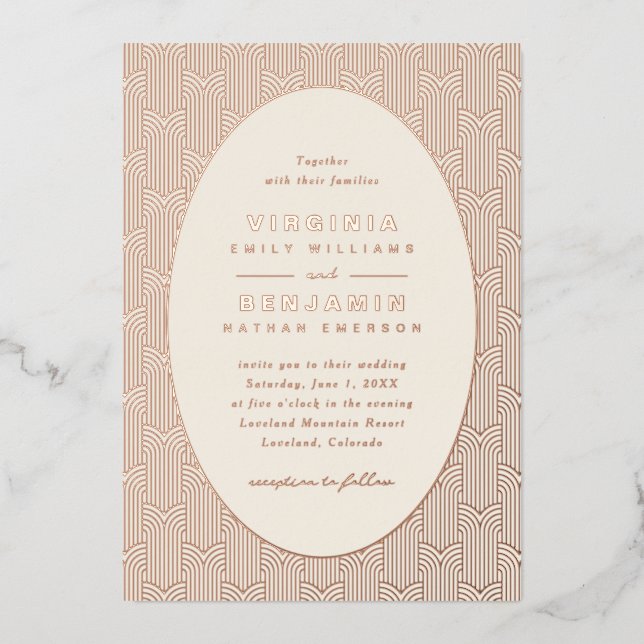 Invitación Con Relieve Metalizado Boda Moderna Geométrica (Anverso)