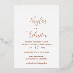 Invitación Con Relieve Metalizado Boda moderna minimalista