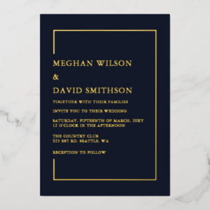 Invitación Con Relieve Metalizado Boda moderna minimalista azul marino simple