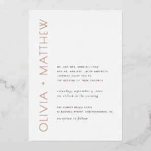 Invitación Con Relieve Metalizado Boda moderna minimalista con tipografía dorada sim