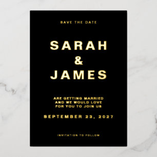 Invitación Con Relieve Metalizado Boda moderna minimalista en blanco y negro Save Th