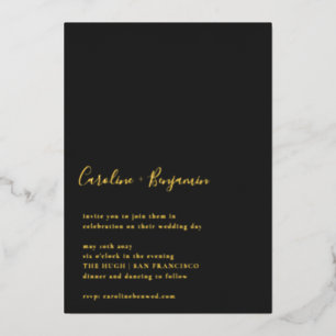 Invitación Con Relieve Metalizado Boda moderna minimalista en negro y dorado