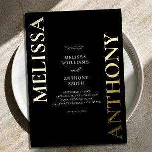 Invitación Con Relieve Metalizado Boda moderna minimalista en negro y oro