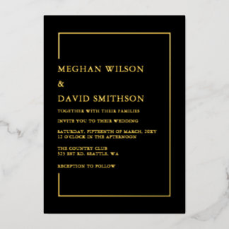 Invitación Con Relieve Metalizado Boda moderna minimalista negra simple