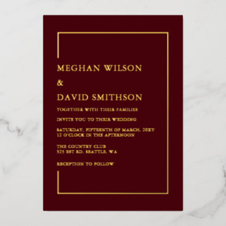 Invitación Con Relieve Metalizado Boda moderna minimalista simple de burgundy