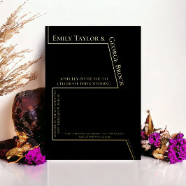 Invitación Con Relieve Metalizado Boda Moderna Minimalista Simple Negra y Dorada