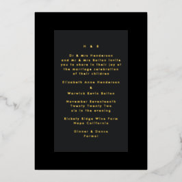 Invitación Con Relieve Metalizado Boda moderna minimalista simple oro sobre negro