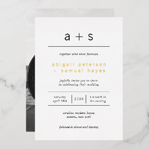 Invitación Con Relieve Metalizado Boda Moderna Monograma Minimalista Fotografía