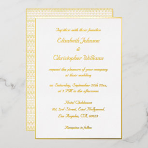 Invitación Con Relieve Metalizado Boda moderna personalizada de falso oro blanco ele