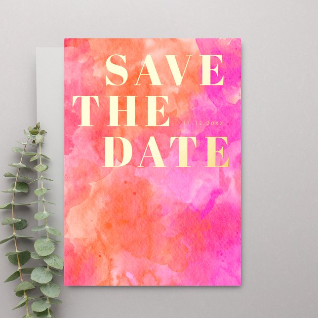 Invitación Con Relieve Metalizado Boda moderna rosa y Naranja salva la fecha (Subido por el creador)
