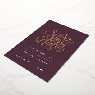Invitación Con Relieve Metalizado Boda Moderna Sangria Rosa Caligrafía Script