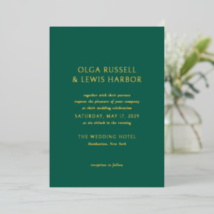 Invitación Con Relieve Metalizado Boda moderna simple de esmeralda verde