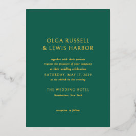 Invitación Con Relieve Metalizado Boda moderna simple esmeralda verde