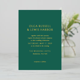 Invitación Con Relieve Metalizado Boda moderna simple esmeralda verde