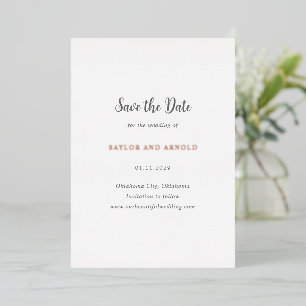 Invitación Con Relieve Metalizado Boda moderna simple, guarde la fecha