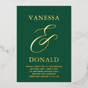 Invitación Con Relieve Metalizado Boda moderna verde esmeralda de Vanessa