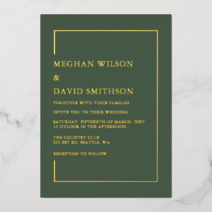 Invitación Con Relieve Metalizado Boda moderna verde minimalista simple