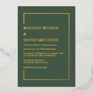 Invitación Con Relieve Metalizado Boda moderna verde minimalista simple