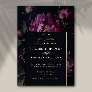 Invitación Con Relieve Metalizado Boda moderna vintage elegante de peonía rosa tempe