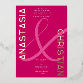 Invitación Con Relieve Metalizado Boda Moderna y Audaz Magenta