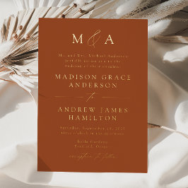 Invitación Con Relieve Metalizado Boda moderna y elegante con monograma de terracota