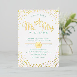 Invitación Con Relieve Metalizado BODA MODERNA Y ELEGANTE confeti mini dorado menta