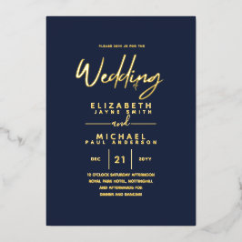Invitación Con Relieve Metalizado BODA Modernidad en Azul Marino Oscuro con HOJA DE 