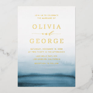 Invitación Con Relieve Metalizado Boda moderno azul de la Marina de color azul