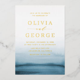 Invitación Con Relieve Metalizado Boda moderno azul de la Marina de color azul