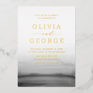 Invitación Con Relieve Metalizado Boda moderno color de agua naranja oscuro gris osc