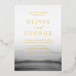 Invitación Con Relieve Metalizado Boda moderno color de agua naranja oscuro gris osc