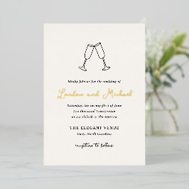 Invitación Con Relieve Metalizado Boda moderno con flautas de piel dibujadas a mano