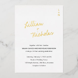 Invitación Con Relieve Metalizado Boda moderno de escritura contemporánea