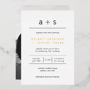 Invitación Con Relieve Metalizado Boda moderno de fotografía de monograma minimalist