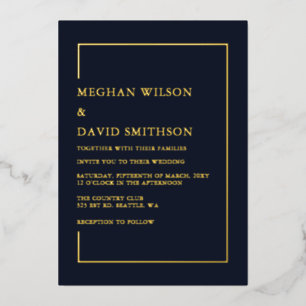 Invitación Con Relieve Metalizado Boda moderno de la marina Minimalista simple