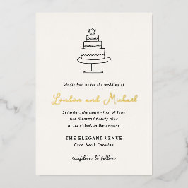 Invitación Con Relieve Metalizado Boda moderno de la tarta dibujada a mano