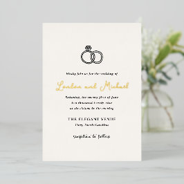 Invitación Con Relieve Metalizado Boda moderno de los anillos dibujados a mano